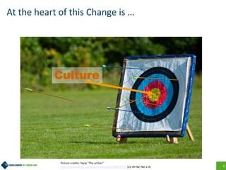 8
At the heart of this Change is …
Picture credits: feyip ”The archer”
https://www.flickr.com/photos/feyip/4270055378/ (CC BY-NC-ND 2.0)
Culture
 