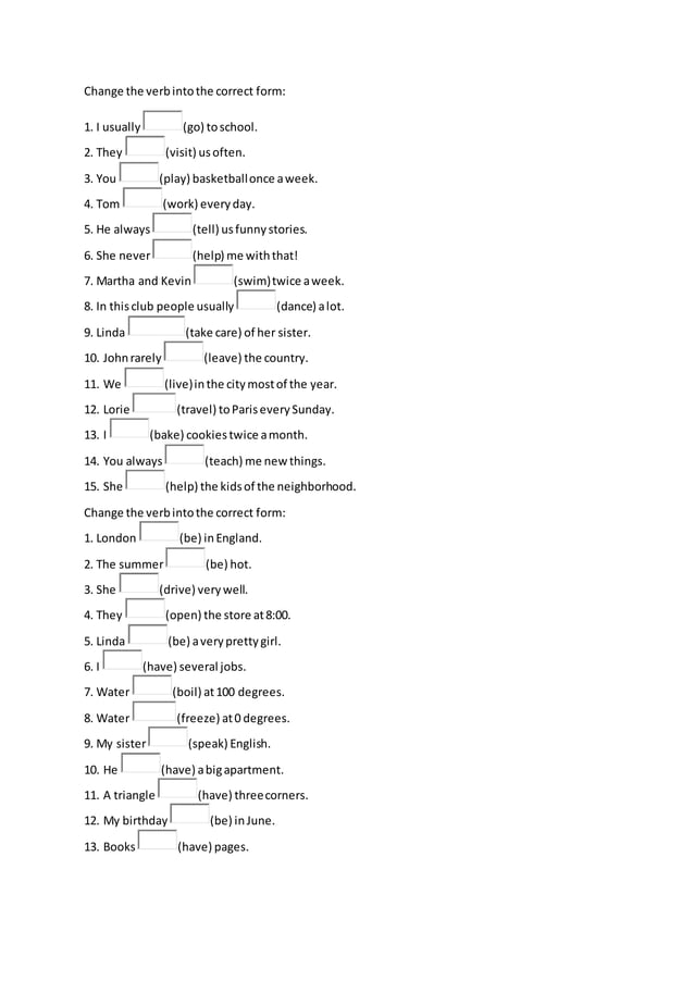 Change the verb into the correct form | DOCX