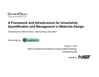 Changning Niu, Abhinav Saboo, Jiadong Gong, Greg Olson
Work funded by
August 1, 2019
Artificial Intelligence for Materials Science (AIMS) Workshop
Gaithersburg, MD
Hosted by
A Framework and Infrastructure for Uncertainty
Quantification and Management in Materials Design
 