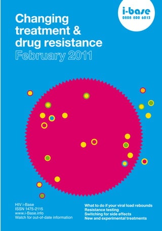 Changing
treatment &
drug resistance
HIV i-Base
ISSN 1475-2115
www.i-Base.info
Watch for out-of-date information
What to do if your viral load rebounds
Resistance testing
Switching for side effects
New and experimental treatments
 