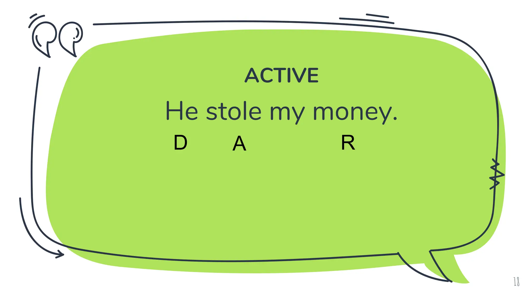 ACTIVE
He stole my money.
18
D A R
 