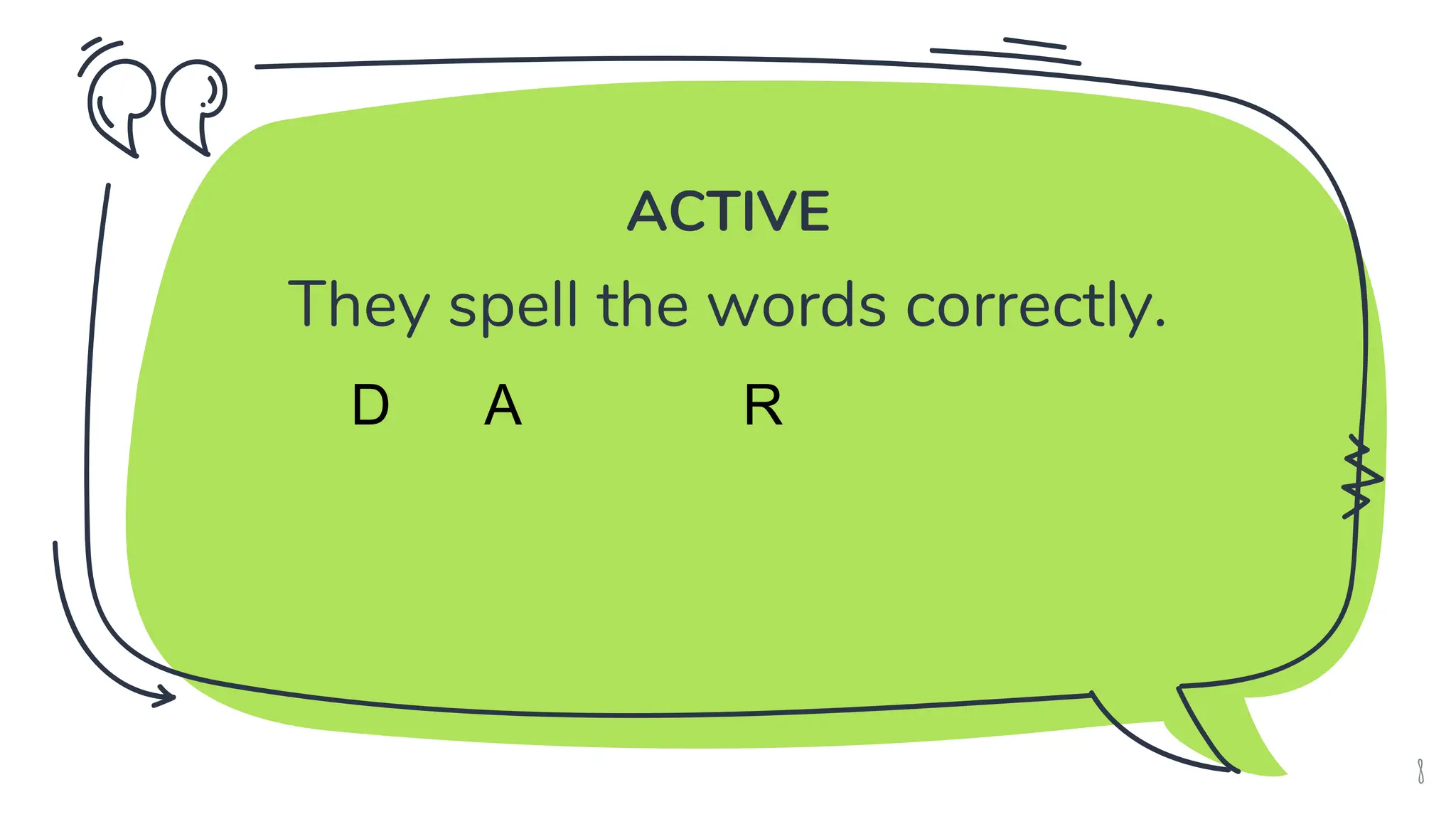 ACTIVE
They spell the words correctly.
8
D A R
 