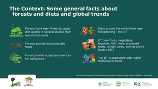 Forests have been linked to better
diet quality in several studies from
around the world
Forests provide nutritious wild
f...