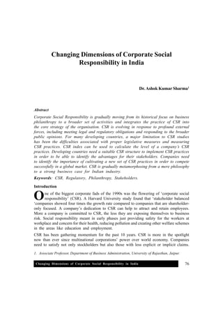 Changing dimensions of corporate social responsibility in india | PDF