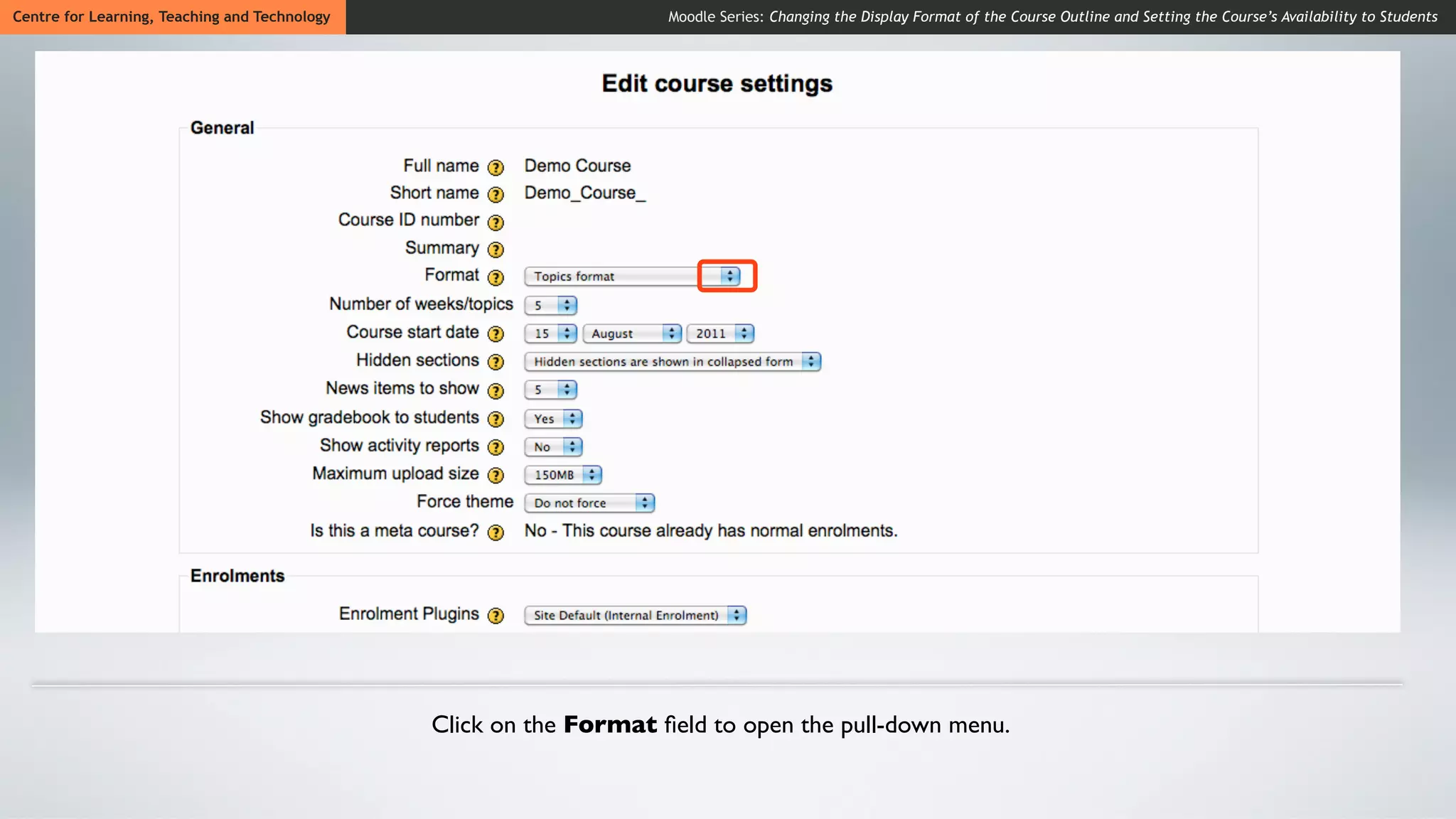 Changing display format of course outline and setting course ...