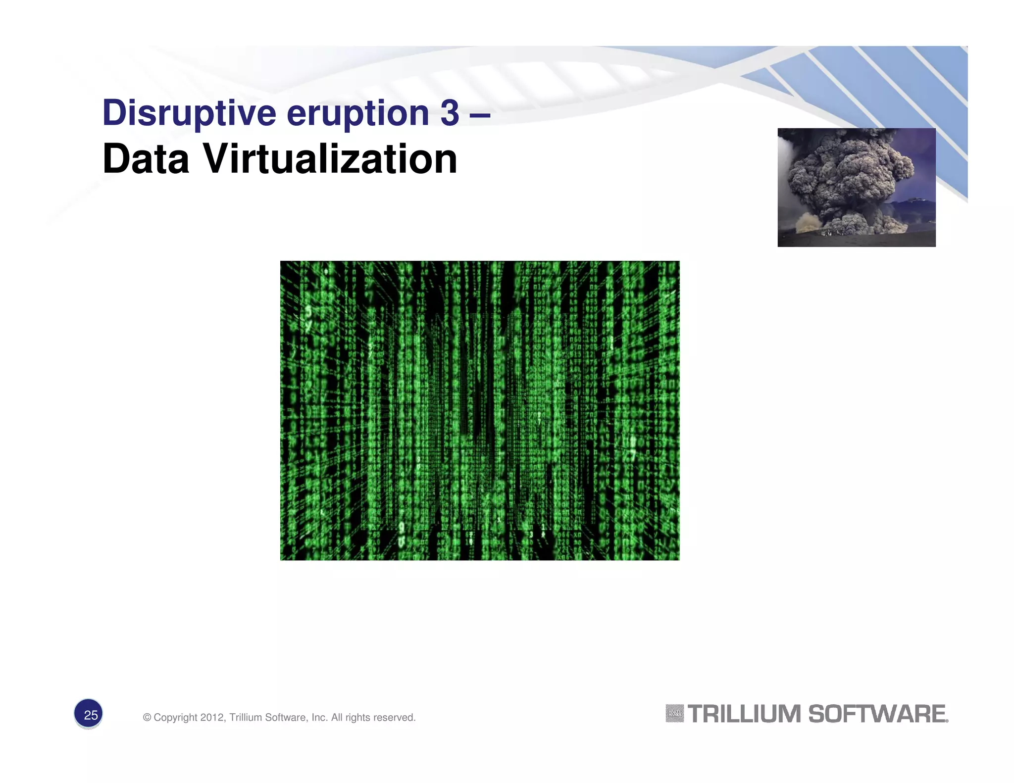 Disruptive eruption 3 –
Data Virtualization
25 © Copyright 2012, Trillium Software, Inc. All rights reserved.
 