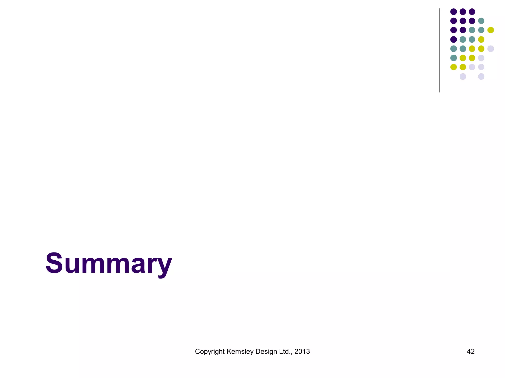 Summary

Copyright Kemsley Design Ltd., 2013

42

 