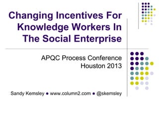 Changing Incentives For
Knowledge Workers In
The Social Enterprise
APQC Process Conference
Houston 2013

Sandy Kemsley l w...