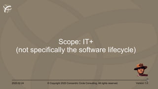 2020.02.24 © Copyright 2020 Concentric Circle Consulting. All rights reserved.
10
Version 1.0
Scope: IT+
(not specifically the software lifecycle)
 