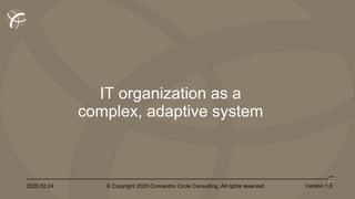 2020.02.24 © Copyright 2020 Concentric Circle Consulting. All rights reserved.
22
Version 1.0
IT organization as a
complex, adaptive system
 