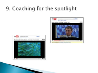 Connecting directly with your audienceFacebookYouTubeBlogsTwitterRSS feedVideoand on site TVWho? 6. Producing, not just promoting"Blair lecture: one of many Family Weekend events"