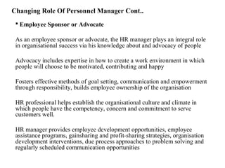 Changing Role Of Personnel Manager