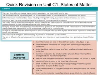 Quick Revision on Unit C1. States of Matter
Learning
Objectives
 