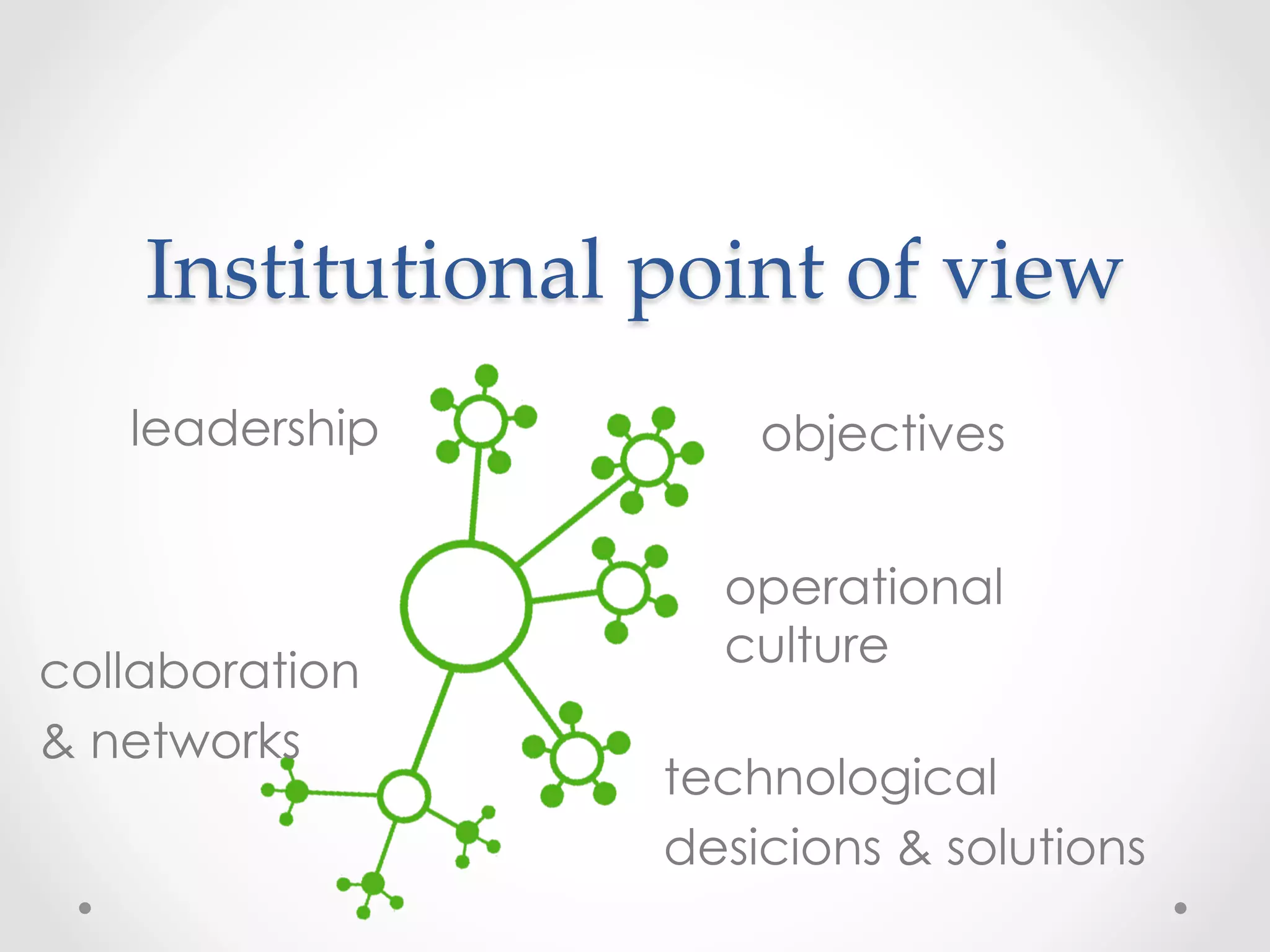 Concept  of  knowledge	
       •  static
          dynamic, creative
       •  authorized
          democratic
       •  objective
          relative
 