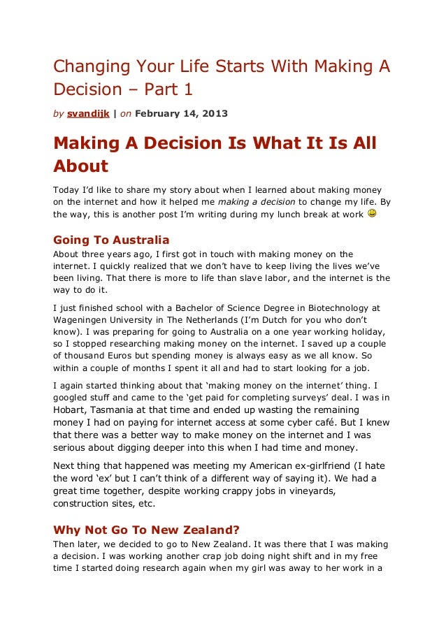 essay about a life changing decision