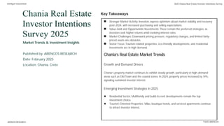 ARENCOS RESEARCH ©2025 ARENCOS
Intelligent Investment 2025 Chania Real Estate Investor Intentions Survey
Chania Real Estate
Investor Intentions
Survey 2025
Market Trends & Investment Insights
Published by: ARENCOS RESEARCH
Date: February 2025
Location: Chania, Crete
Key Takeaways
 Stronger Market Activity: Investors express optimism about market stability and recovery
post-2024, with increased purchasing and selling expectations.
 Value-Add and Opportunistic Investments: These remain the preferred strategies, as
investors seek higher returns amid evolving interest rates.
 Market Challenges: Downward pricing pressure, regulatory changes, and limited fairly-
priced assets are obstacles.
 Sector Focus: Tourism-related properties, eco-friendly developments, and residential
investments are in high demand.
Chania’s Real Estate Market Trends
Growth and Demand Drivers
Chania’s property market continues to exhibit steady growth, particularly in high-demand
areas such as Old Town and the coastal zones. In 2024, property prices increased by 14%,
signaling sustained investor interest.
Emerging Investment Strategies in 2025
 Residential Sector: Multifamily and build-to-rent developments remain the top
investment choice.
 Tourism-Oriented Properties: Villas, boutique hotels, and serviced apartments continue
to attract investor interest.
 