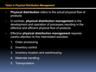 TYPES OF MARKETING CHANNELS• Most channel options involve at least one marketing intermediary, an organization that operates between producers and consumers or business users. • A retailer owned and operated by someone other than the manufacturer of the products it sells. • A wholesaler who takes title to the goods it handles and then distributes these goods to retailers, other distributors, or sometimes  end consumers. • Service firms market primarily through short channels because they sell intangible products and need to maintain personal relationships within their channels. 