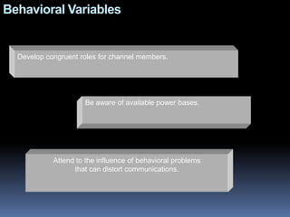 In this way, a product is pulled through a channel on the basis of demandTasks in Physical Distribution Management3. Inventory Location and WarehousingManagement must make critical decisions about the size, location, and transportation of inventories