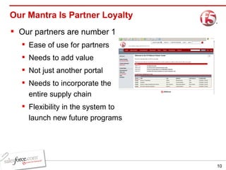 Our Mantra Is Partner Loyalty Our partners are number 1 Ease of use for partners Needs to add value Not just another portal  Needs to incorporate the entire supply chain Flexibility in the system to launch new future programs 