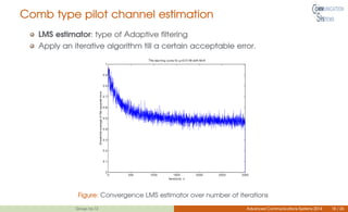 Comb type pilot channel estimation
LMS estimator: type of Adaptive filtering
Apply an iterative algorithm till a certain acceptable error.
Figure: Convergence LMS estimator over number of iterations
Group no.12 Advanced Communications Systems 2014 18 / 26
 