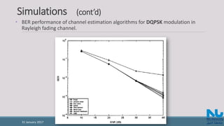 Simulations (cont’d)
• BER performance of channel estimation algorithms for DQPSK modulation in
Rayleigh fading channel.
31 January 2017
 