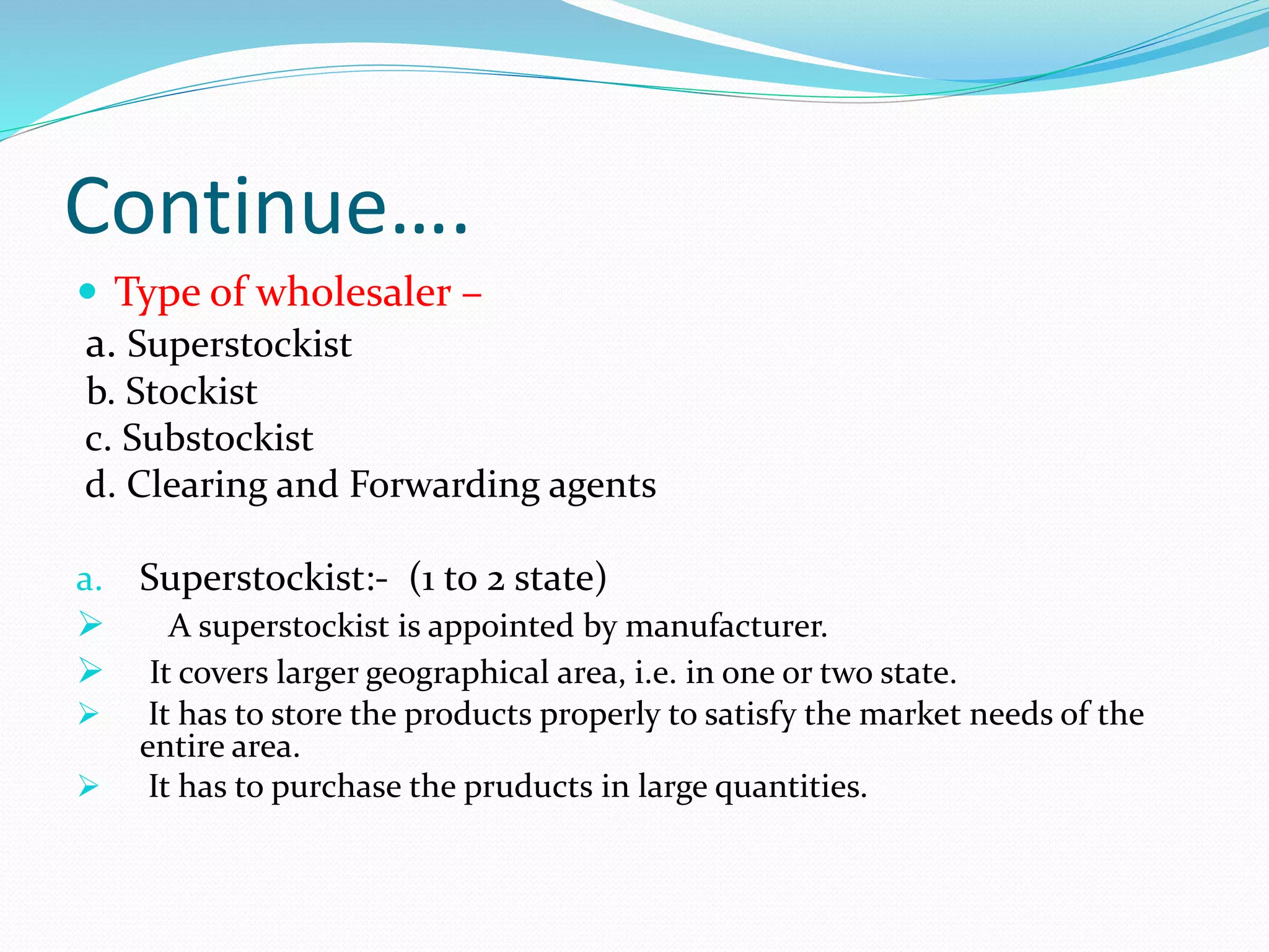 Stockist Example Channels of distribution ppt | PPTX