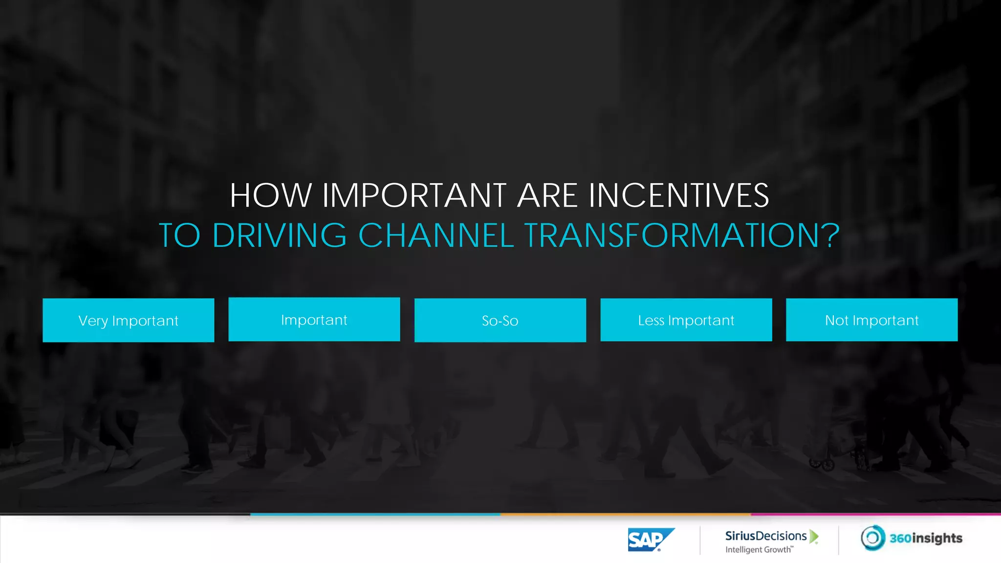 HOW IMPORTANT ARE INCENTIVES
TO DRIVING CHANNEL TRANSFORMATION?
Very Important Important So-So Less Important Not Important
 