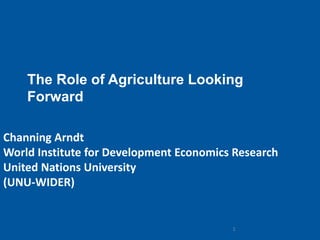 The Role of Agriculture Looking
Forward
Channing Arndt
World Institute for Development Economics Research
United Nations University
(UNU-WIDER)
1
 