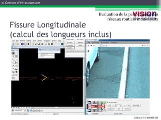 GATINEAU, 12 ET 13 NOVEMBRE 2014 
Fissure Longitudinale (calcul des longueurs inclus) 
Evaluation de la performance des réseaux routiers municipaux 
c) Gestion d’infrastructures  