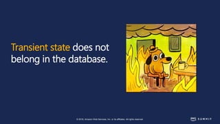 © 2018, Amazon Web Services, Inc. or its affiliates. All rights reserved.
Transient state does not
belong in the database.
 