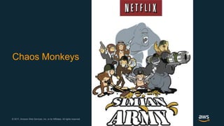 © 2017, Amazon Web Services, Inc. or its Affiliates. All rights reserved.© 2017, Amazon Web Services, Inc. or its Affiliates. All rights reserved.
Chaos Monkeys
 