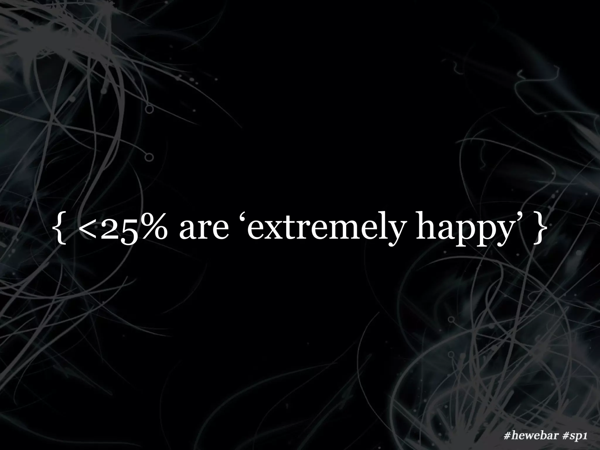 { <25% are ‘extremely happy’ }
 