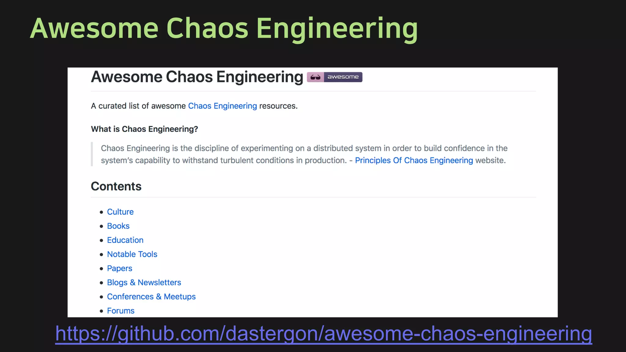 https://github.com/dastergon/awesome-chaos-engineering