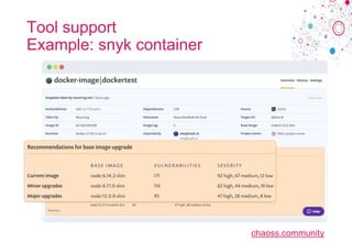 chaoss.community
Tool support
Example: snyk container
 