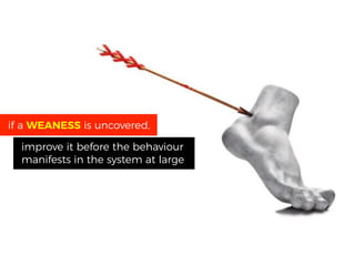 if a WEANESS is uncovered,
improve it before the behaviour
manifests in the system at large
 