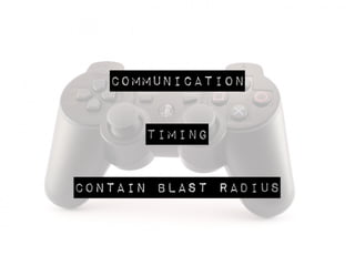 communication
Timing
contain Blast radius
 