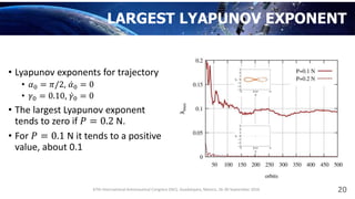 LARGEST LYAPUNOV EXPONENT
• Lyapunov exponents for trajectory
• 𝛼0 = 𝜋/2, 𝛼0 = 0
• 𝛾0 = 0.10, 𝛾0 = 0
• The largest Lyapuno...