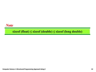 Computer Science: A Structured Programming Approach Using C 22
sizeof (float) ≤ sizeof (double) ≤ sizeof (long double)
Note
 