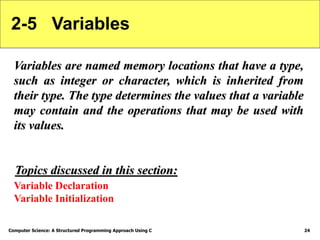 Computer Science: A Structured Programming Approach Using C 24
2-5 Variables
Variables are named memory locations that hav...