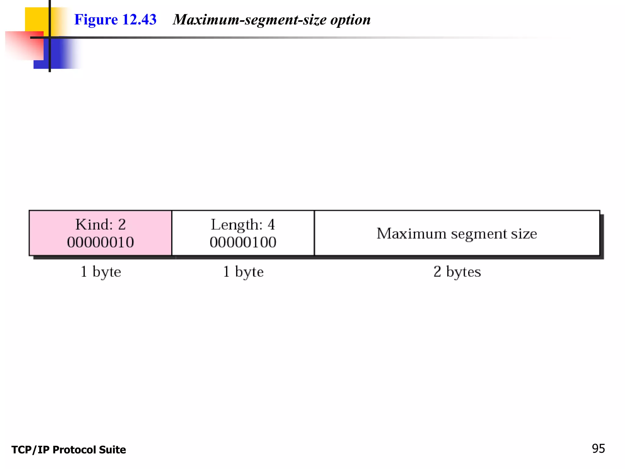 Figure 12.43 Maximum-segment-size option 
TCP/IP Protocol Suite 95 
 