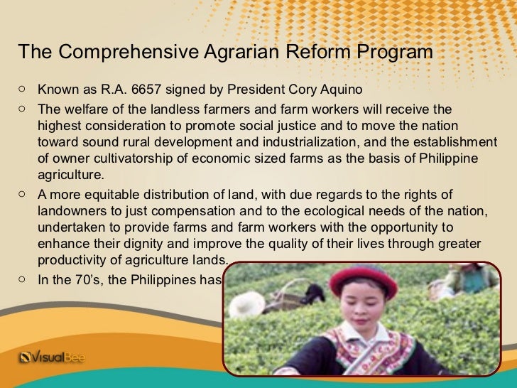 comprehensive agrarian reform Comprehensive agrarian reform program despite popular pressure for her to use her transitory legislative powers to implement a genuine agrarian reform program, she succumbed to the pressure. comprehensive agrarian reform Comprehensive agrarian reform program despite popular pressure for her to use her transitory legislative powers to implement a genuine agrarian reform program, she succumbed to the pressure.