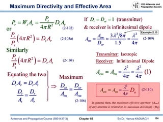 Antennas and Propagation Course (5801437-3) Chapter 03 By Dr. Hamza KAOUACH 154
Maximum Directivity and Effective Area
 