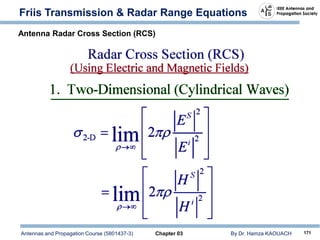 Antennas and Propagation Course (5801437-3) Chapter 03 By Dr. Hamza KAOUACH 171
Friis Transmission & Radar Range Equations
Antenna Radar Cross Section (RCS)
 
