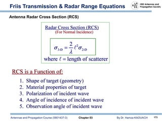 Antennas and Propagation Course (5801437-3) Chapter 03 By Dr. Hamza KAOUACH 173
Friis Transmission & Radar Range Equations
Antenna Radar Cross Section (RCS)
 