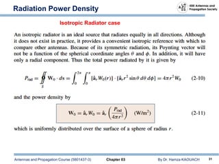 Antennas and Propagation Course (5801437-3) Chapter 03 By Dr. Hamza KAOUACH 31
Radiation Power Density
Isotropic Radiator case
 