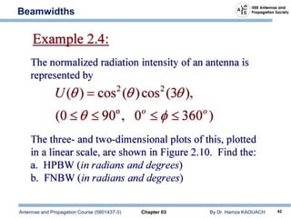 Antennas and Propagation Course (5801437-3) Chapter 03 By Dr. Hamza KAOUACH 42
Beamwidths
 