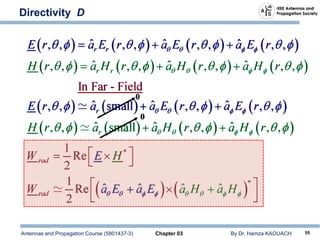 Antennas and Propagation Course (5801437-3) Chapter 03 By Dr. Hamza KAOUACH 55
Directivity D
 