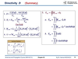 Antennas and Propagation Course (5801437-3) Chapter 03 By Dr. Hamza KAOUACH 58
Isotropic Radiator
Directivity D (Summary)
 