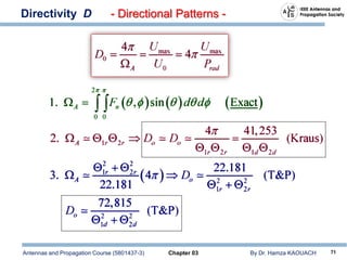 Antennas and Propagation Course (5801437-3) Chapter 03 By Dr. Hamza KAOUACH 71
Directivity D - Directional Patterns -
 