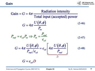 Antennas and Propagation Course (5801437-3) Chapter 03 By Dr. Hamza KAOUACH 97
Gain
 